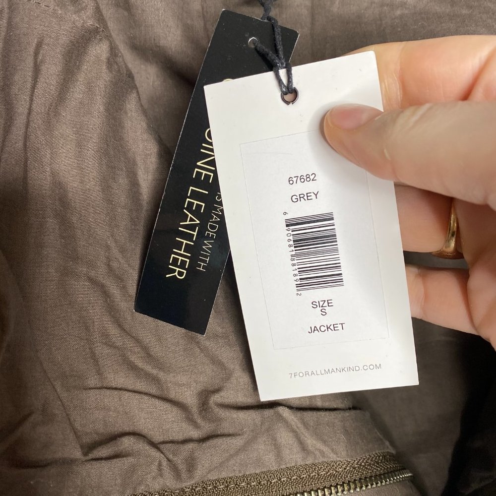 7 FOR ALL MANKIND Real Grey Leather Moto Jacket S - Picture 5 of 15